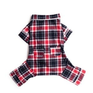 FAB Dog Blue Red Plaid Flannel Pet Pajamas 16” NWT